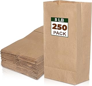 [250 Pack] 8 Lb Brown Paper Lunch Bags | Bulk Disposable Brown Bags For Grocery, Sandwich, Or Takeouts | Earth-Friendly Choice Kraft Paper Sacks