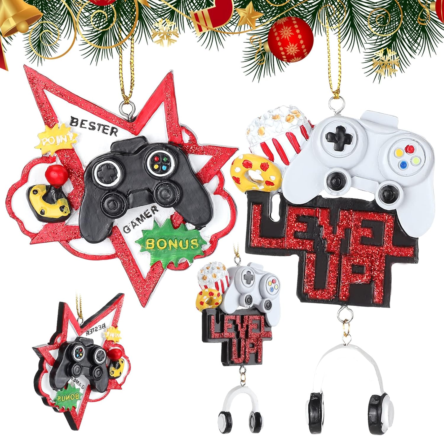 Roowest 4 Pcs Video Game Controller Christmas Ornaments Set