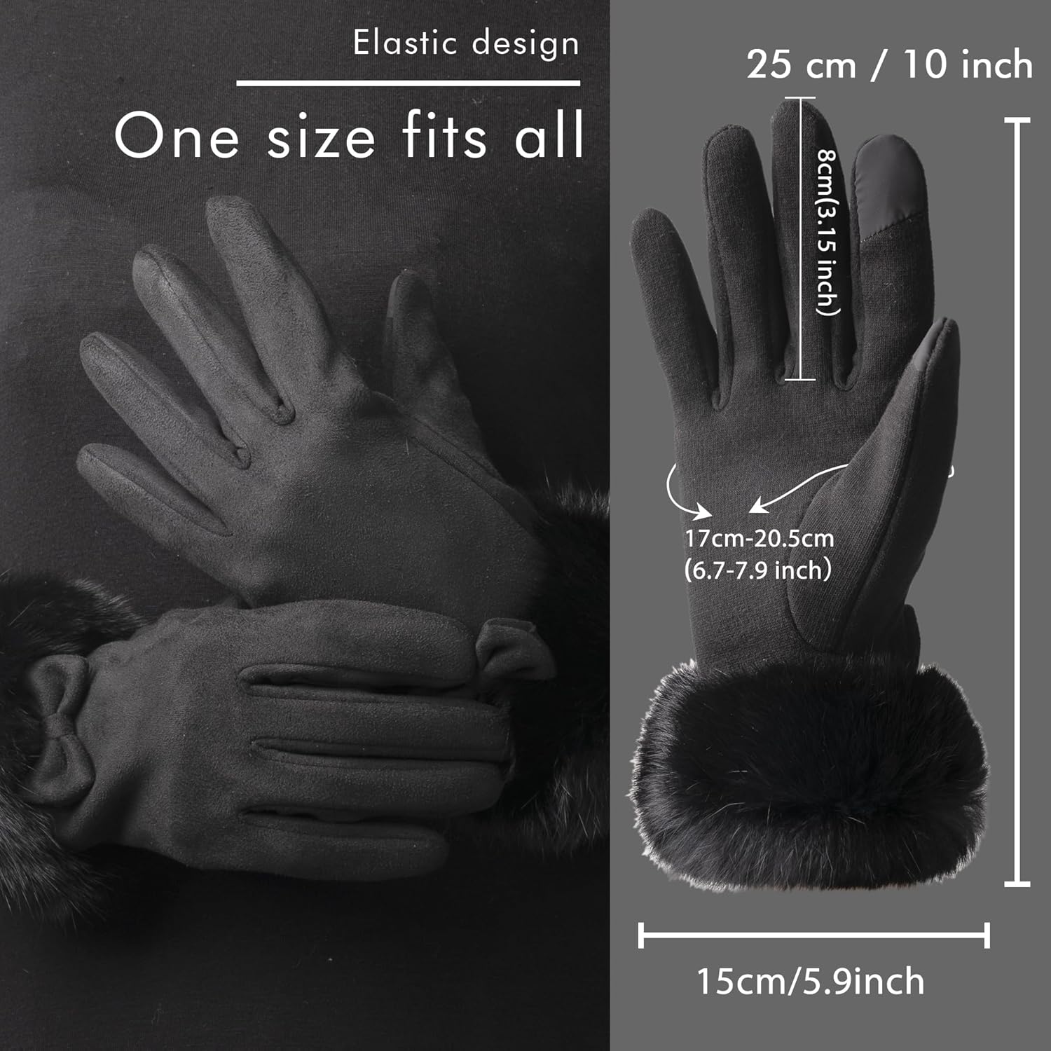 Vagasi Women Touch Screen Gloves, Fleece Lined Winter Gloves for Ladies, Thermal Suede Gloves Fur Cuff for Girls Gifts - Image 5