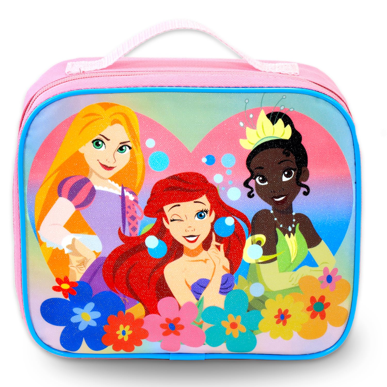 Disney Zaino con portapranzo da principessa, set con zaino e borsa per il pranzo con Ariel, Cenerentola, Biancaneve, Moana, altri adesivi, bottiglia d'acqua, zaino per la scuola per ragazze Disney