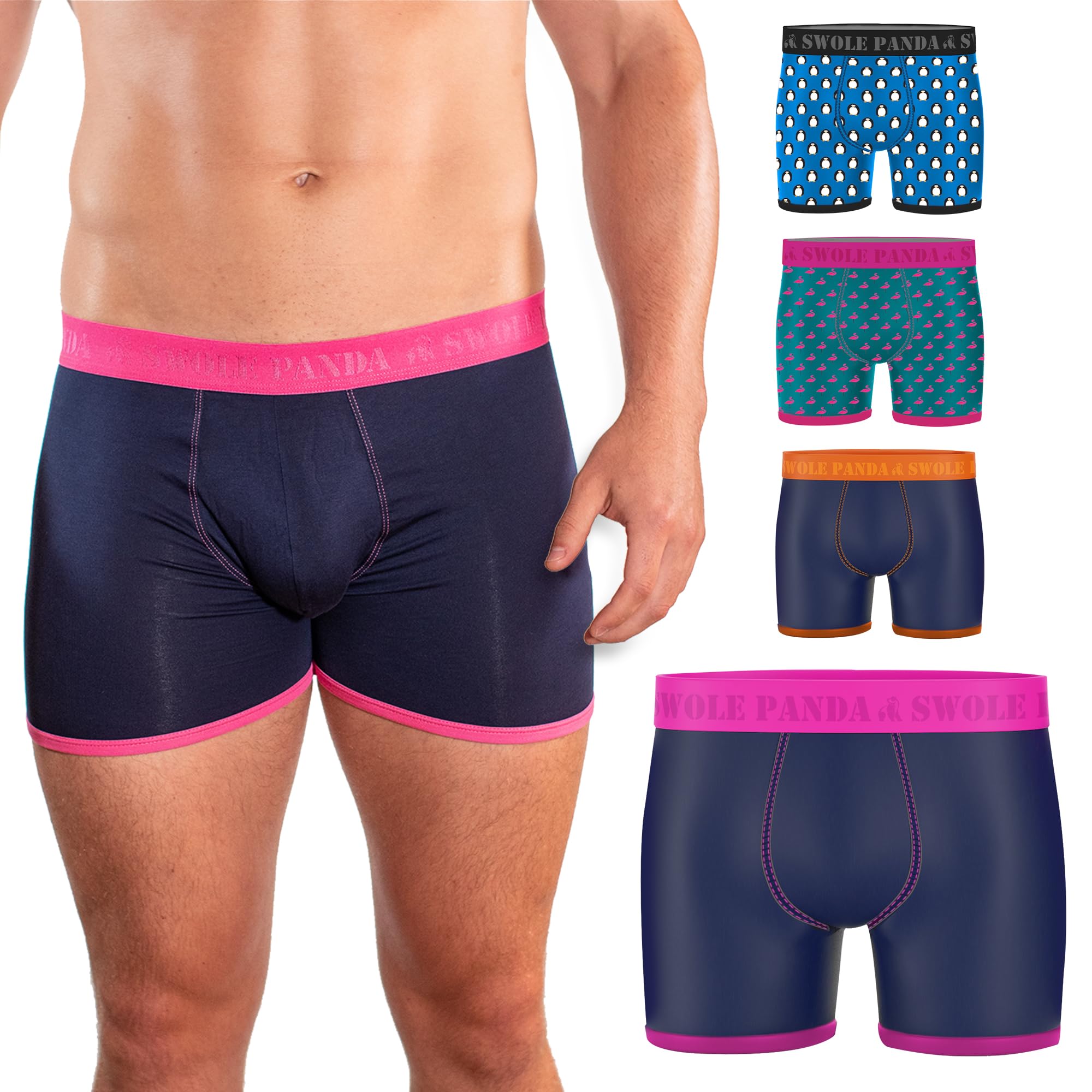 Swole Panda Men's Navy / Pink Band | Luxury Super Soft Bamboo Boxers For And, Medium