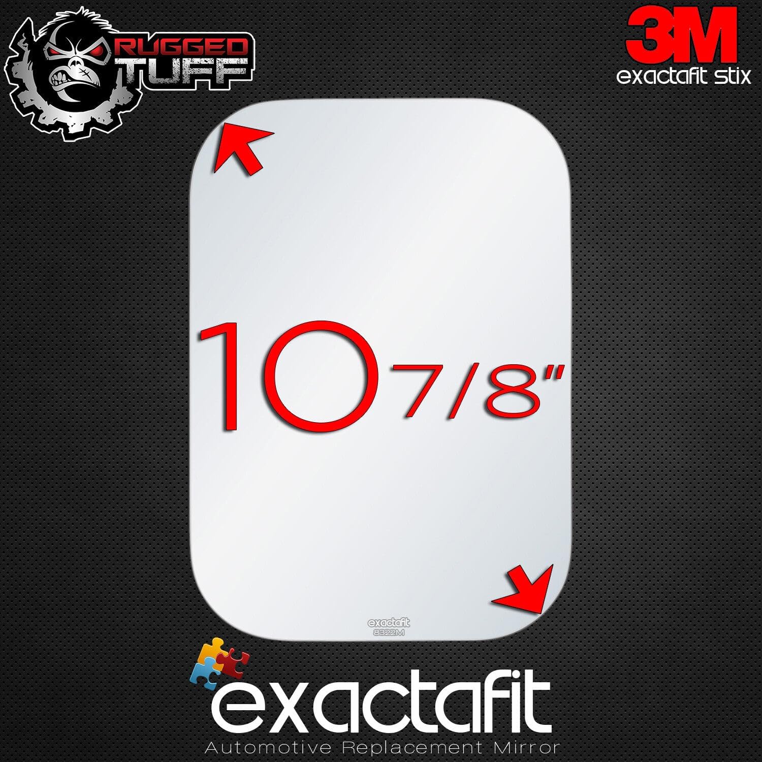 exactafit 8322M Driver or Passenger Side Mirror Glass Replacement Repair Compatible With Pickup Truck, Van, Suburban, Blazer, Wagoneer, Trailduster, Chevy GMC Dodge Ford Jeep