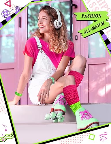 Miniatura 3 de 9 piezas de accesorios de los años 80 para mujer, calcetines de neón holgados para mujer con pulsera de neón de los años 80 y 90, aretes