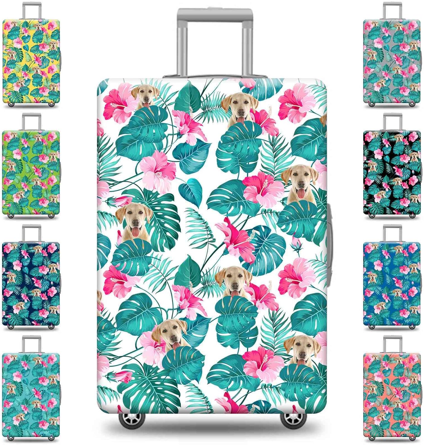 Personalized Luggage Covers Cute Labrador Dog Suitcase Protector Fit Travel Luggage Cover Washable Protector 18-32 Inch Flowers Leaves Nature Style Dog Lovers Gift