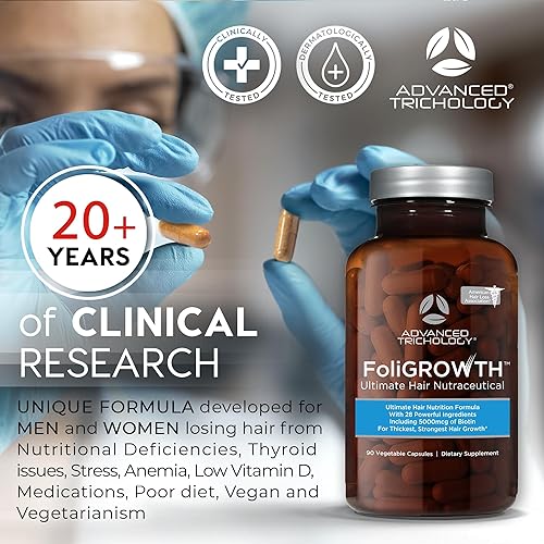 Miniatura 5 de Novedosa vitamina para crecimiento capilar FoliGROWTH - sin gluten, fórmula vegana, probados en terceros- con biotina de alta potencia, detiene la