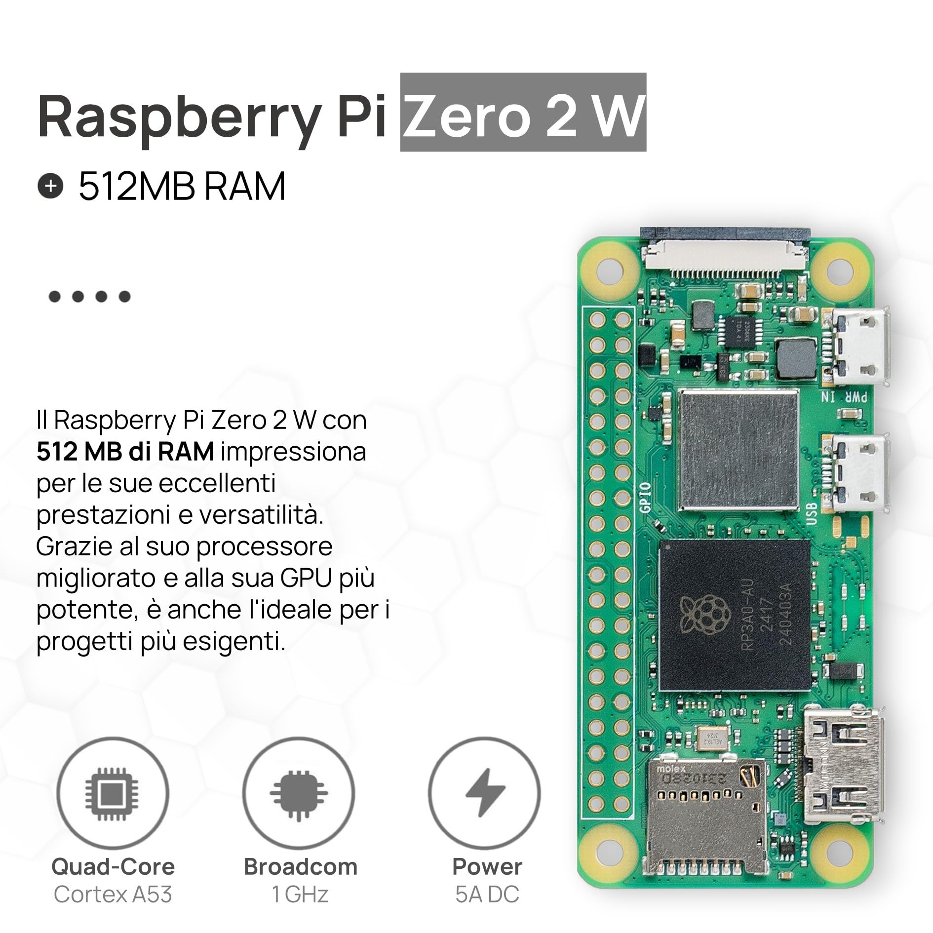 db-tronic Raspberry Pi Zero 2 W Starter Kit | Custodia con 3 coperture | Alimentatore da 13 W | Cavo mini HDMI da 1 m | Cavo per fotocamera | Piedini in gomma