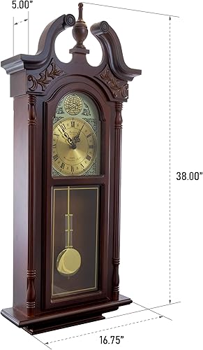 Miniatura 6 de Bedford Clock Collection Grand Antique - Reloj de pared colonial con números romanos en un acabado de roble cerezo, 38 pulgadas de largo