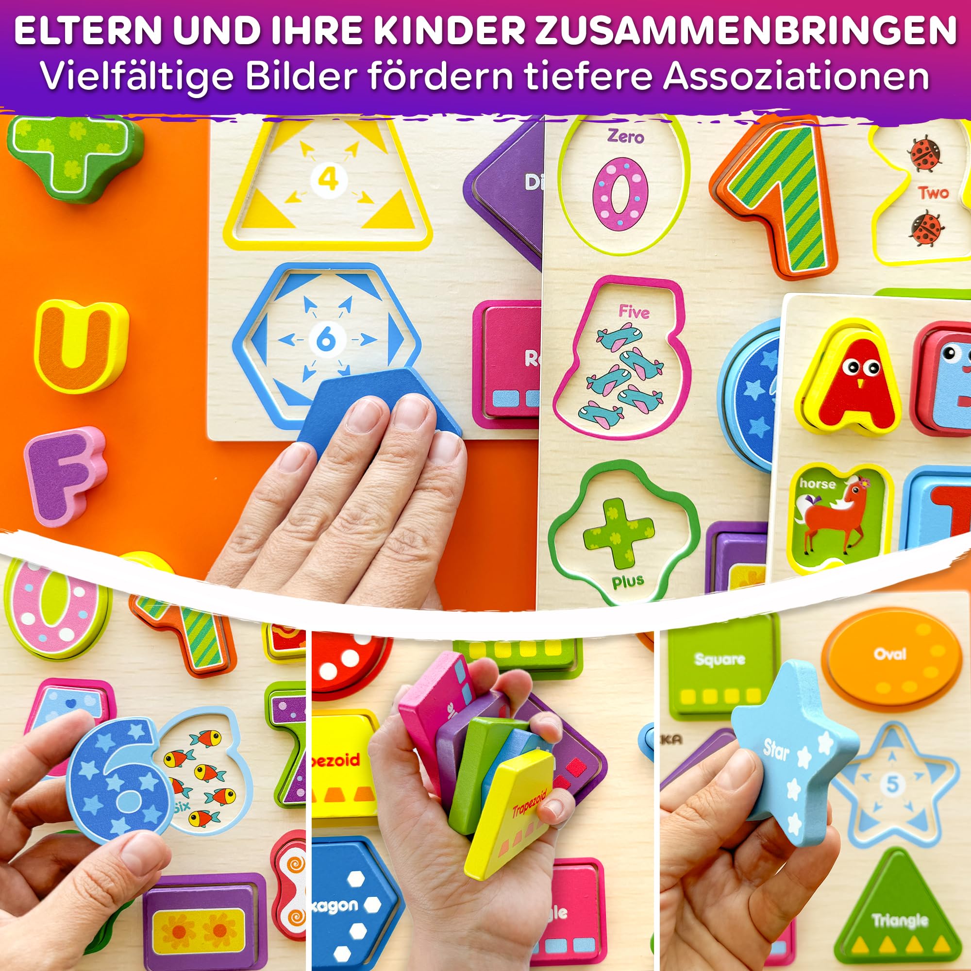 QUOKKA Spielzeug für 1-3-Jährige – Dicke Montessori-Holzpuzzlespiele für Kinder ab 4 Jahren – Geschenkidee für Mädchen und Jungen – Lernspiele – Tiere und Formen