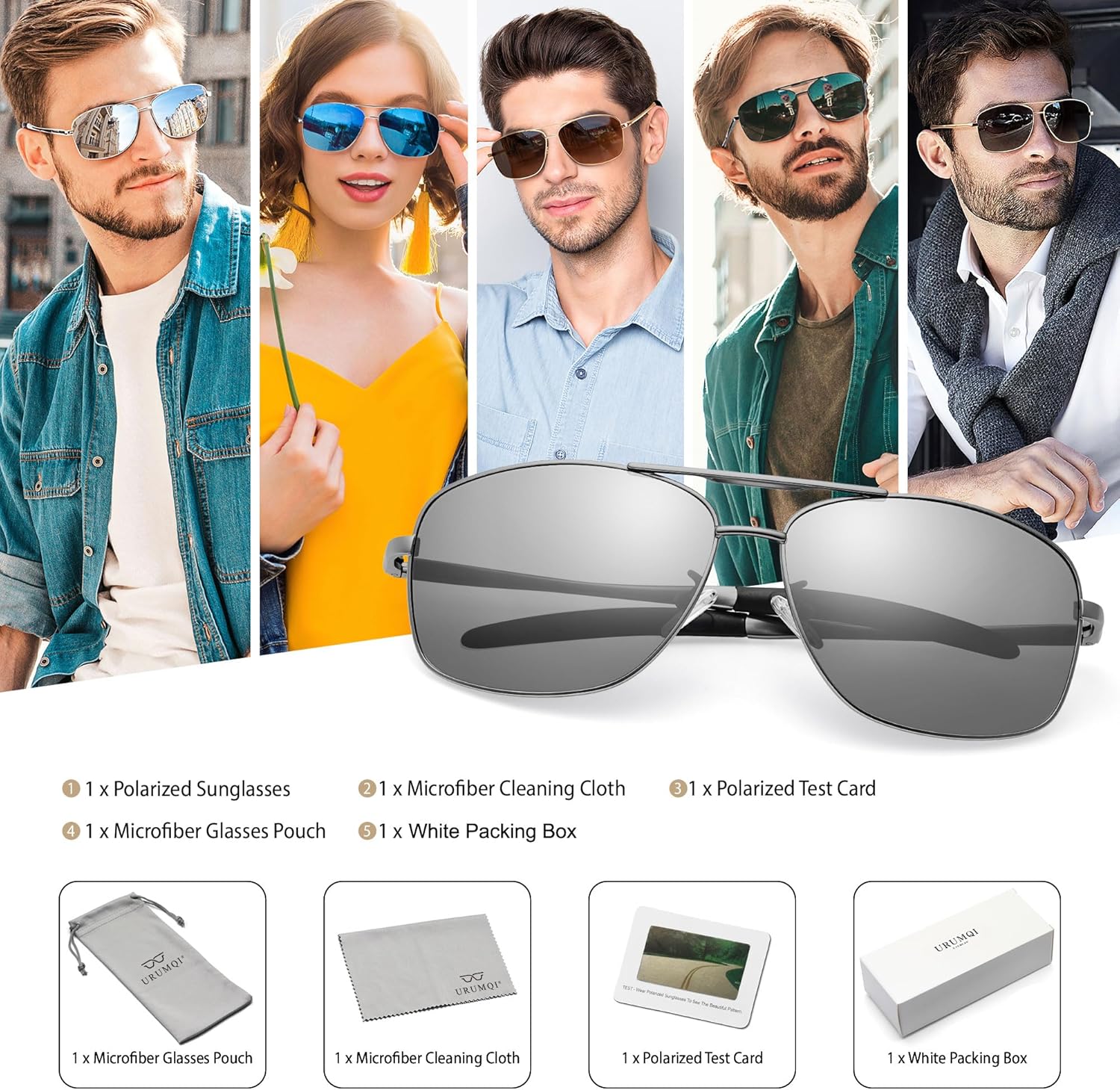 URUMQI Polarized Aviator Sunglasses for Men Women,UV400 Protection Lens, Ultra Lightweight Pilot Sun Glasses for Driving Golf - Image 8