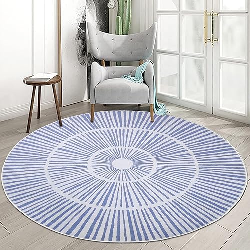 Miniatura 10 de Alfombra abstracta moderna de 5.2 pies, redonda, contemporánea, suave, azul, antideslizante, para dormitorio, sala de estar, dormitorio, vestidor,