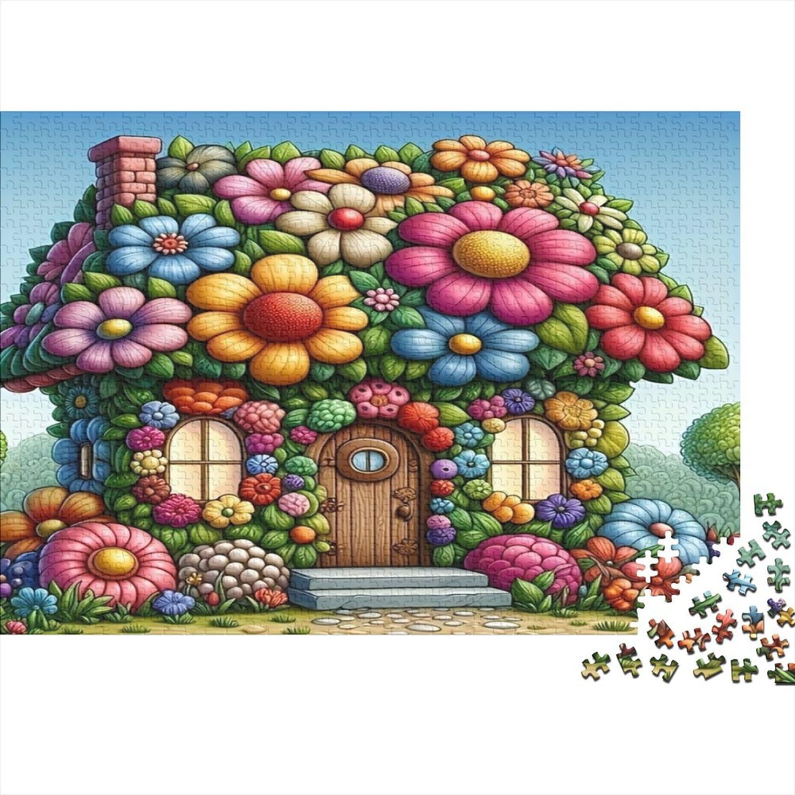 Flower House 1000 Piece Jigsaw Brainteasing Recycled Cardboard Flower House Sustainable for Adults Age 14+ 70x50cm/1000pcs