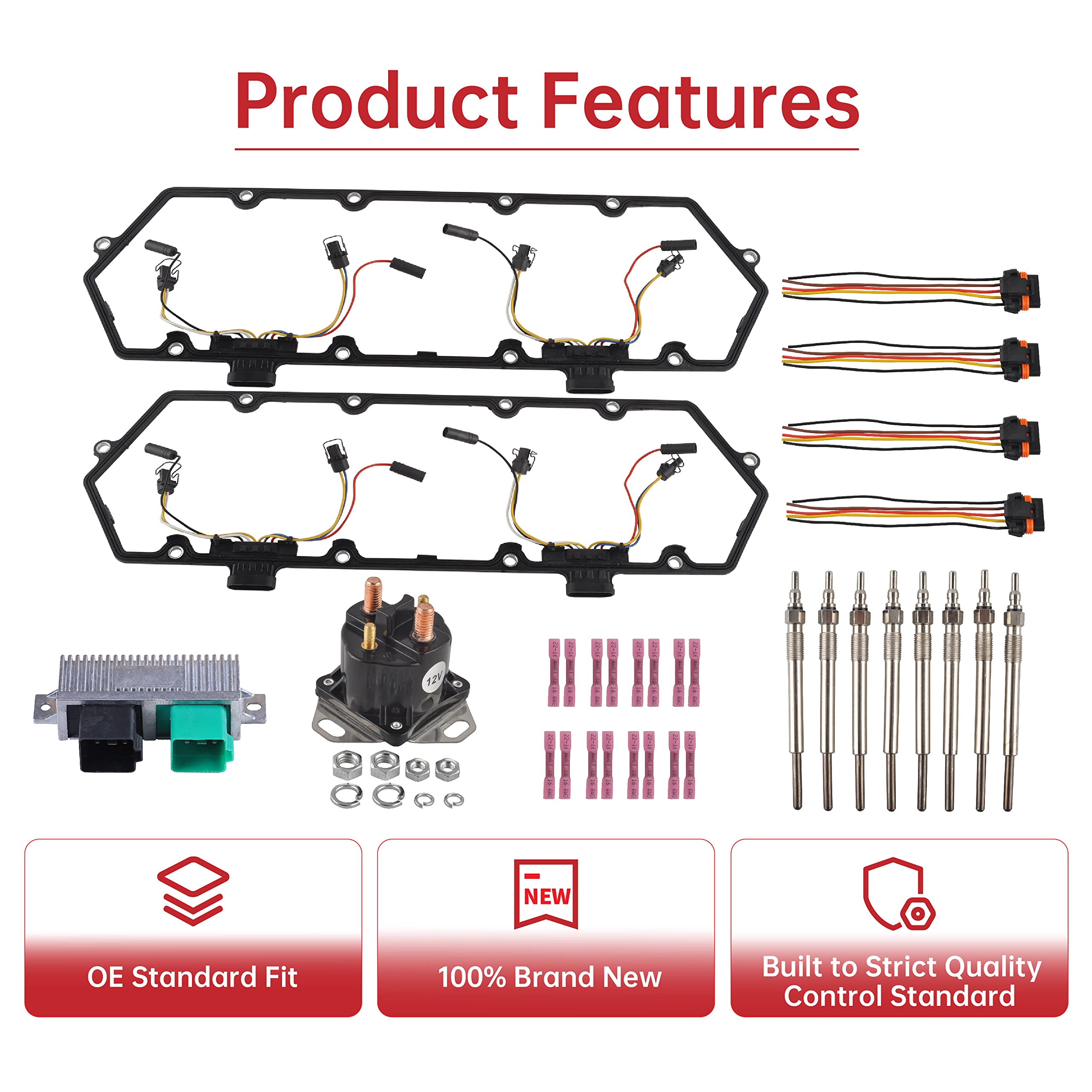 FGJQEFG Injector Glow Plug Harnesses + Valve Cover Gaskets + Relay