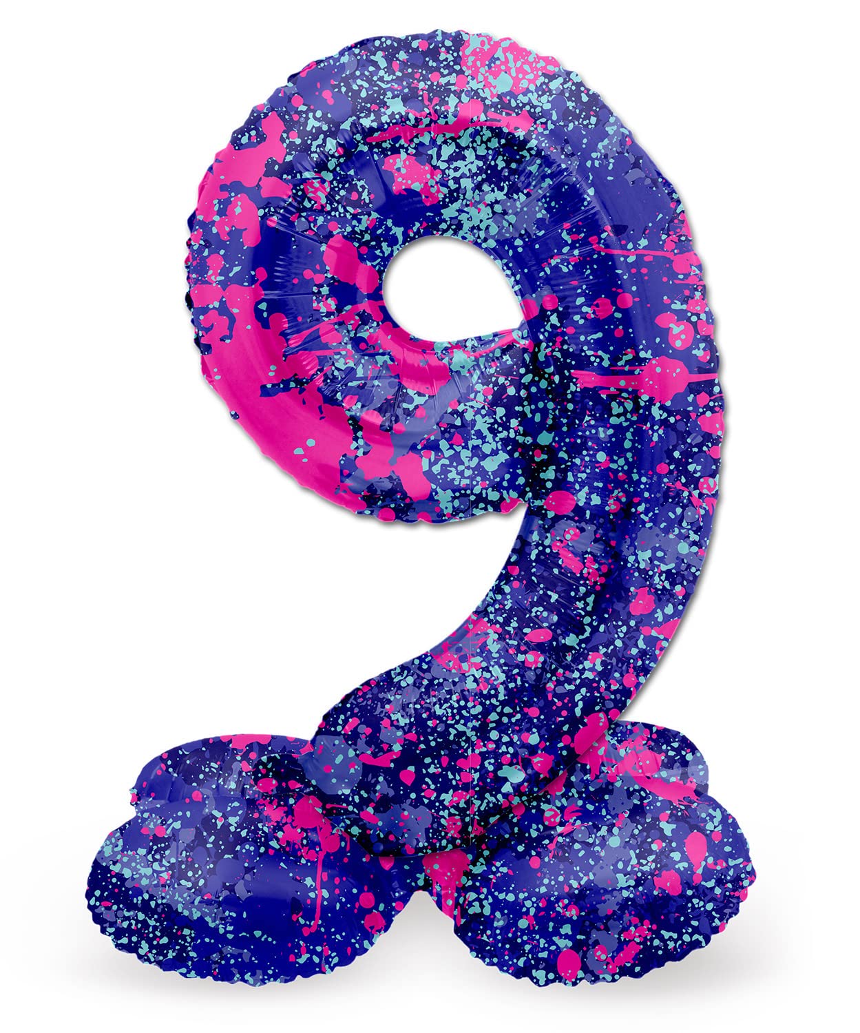 Folat 63929 Standing 9 Paint Splash Purple Space 72 cm Birthday Decoration Balloon Number No Helium Required, Multicoloured, Standard Size