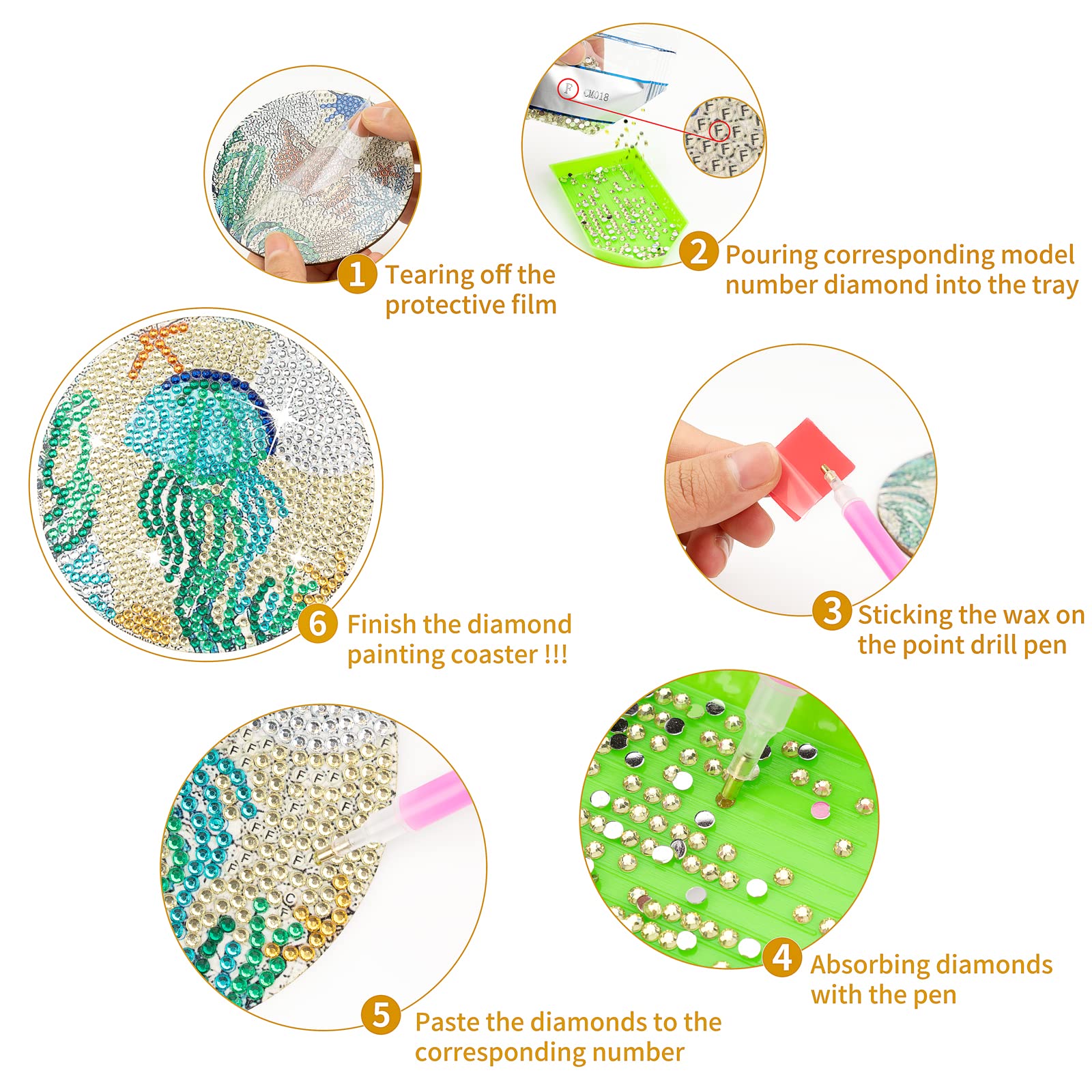 8 Stück DIY Diamant-Malerei Untersetzer – Ozean-Motiv-Set Mit Halterung, Für Anfänger & Erwachsene, Inkl. Werkzeug & Kork-Unterseite
