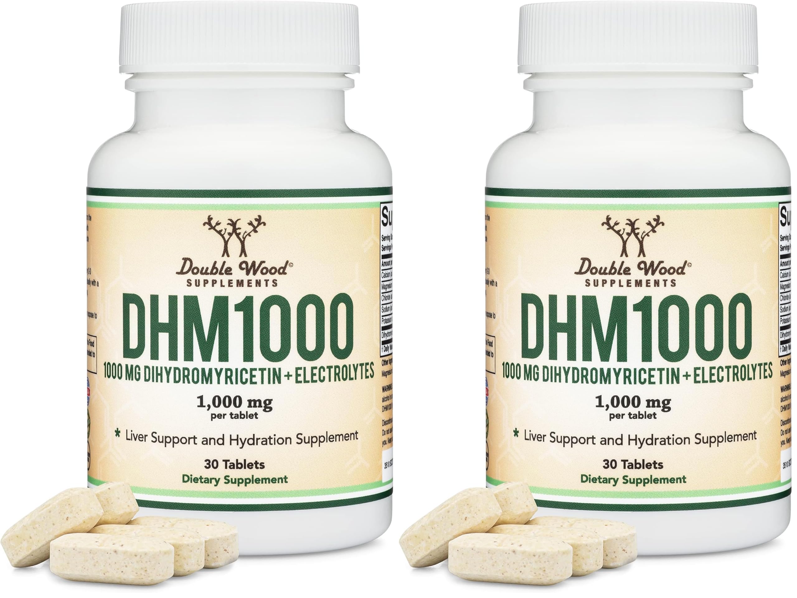 DHM1000 Dihydromyricetin (DHM) Tablets - Most Powerful DHM Supplement on The Market - 1,000mg (30 Count) Enhanced with Electrolytes for Hydration and Liver Support by Double Wood (Pack of 2) 30 Count (Pack of 2)