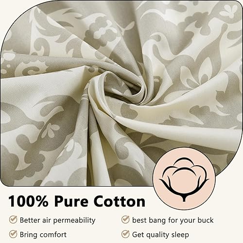 Miniatura 4 de DUOMING Juego de funda de edredón de algodón tamaño Queen, 100% algodón, juego de funda nórdica de damasco de 3 piezas para todas las estaciones,