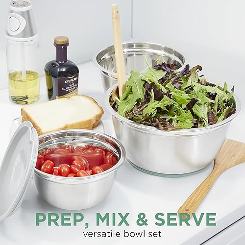 Miniatura 4 de COOK WITH COLOR Tazones para mezclar con tapas herméticas, 6 cuencos de almacenamiento de metal de acero inoxidable, parte inferior antideslizante