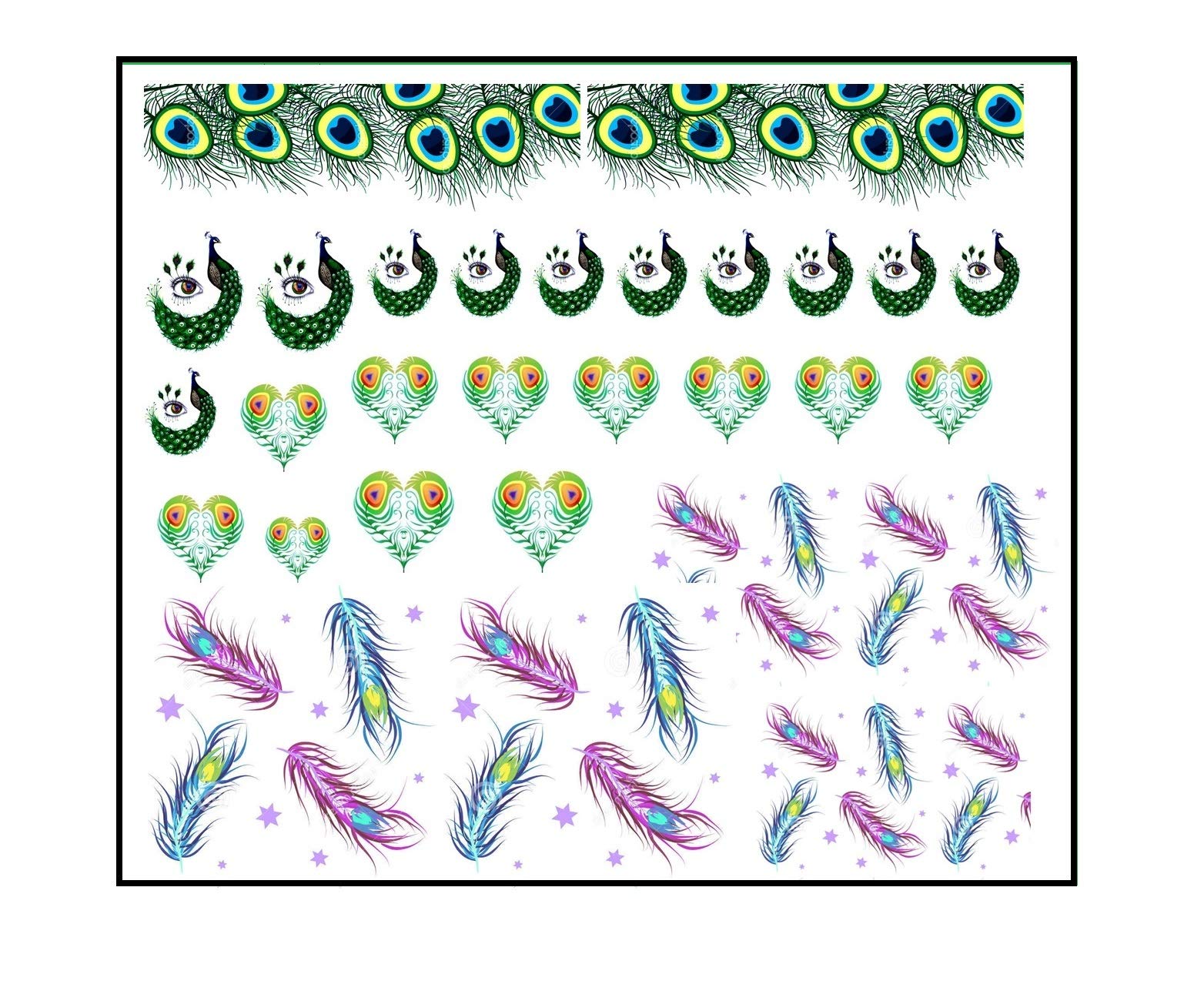Peacock Collection (Peacock Nail Art Decals c2 1cm)