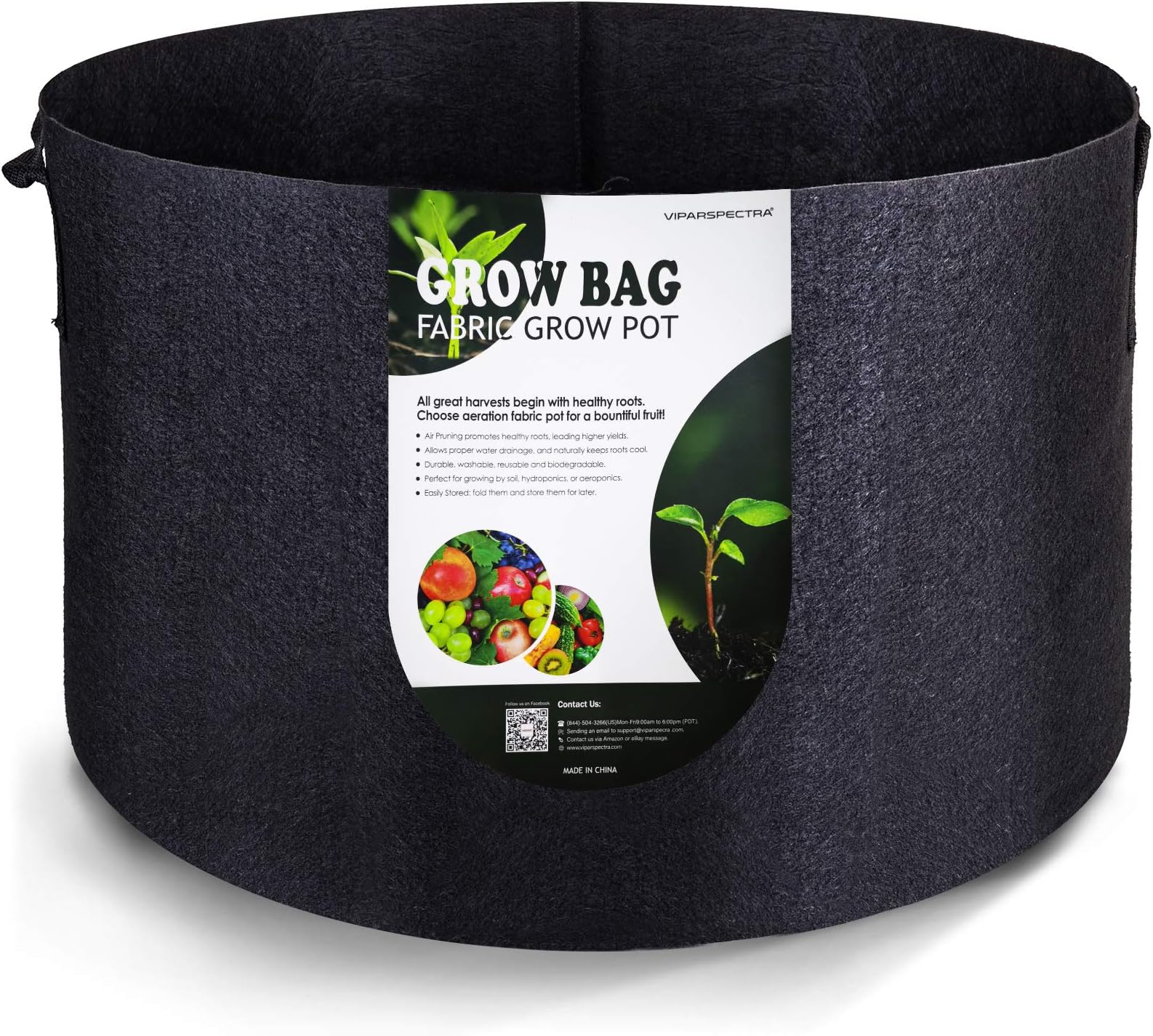 VIPARSPECTRA 10-Pack 10 Gallon Grow Bags - Thickened Nonwoven Aeration Fabric Pots Container with Heavy Duty Durable Handles for Garden Indoor Plants