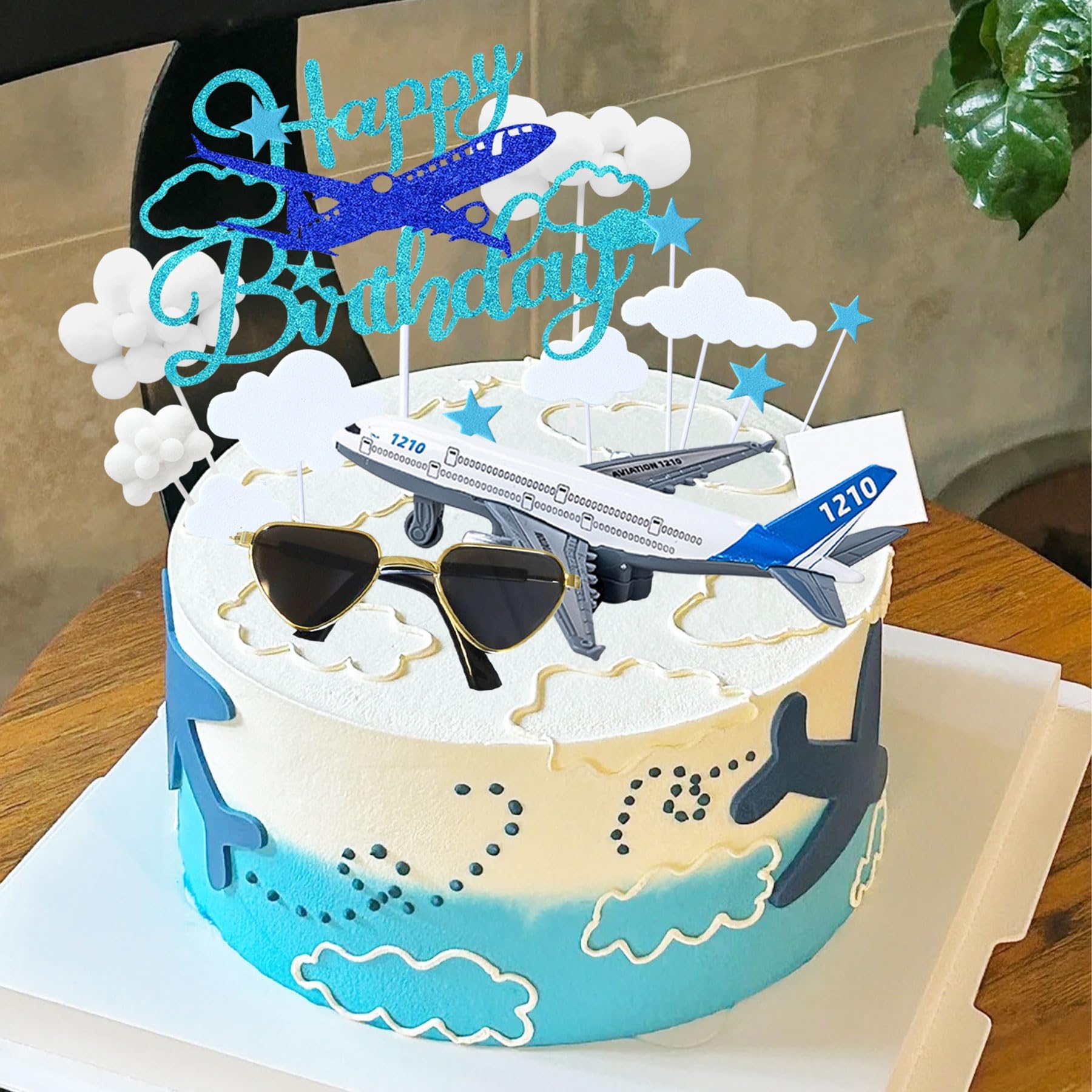 Flugzeug Cake Topper Set – Kuchen-Deko Mit Pilot, Flugzeug, Wolken & „Happy Birthday“-Schild