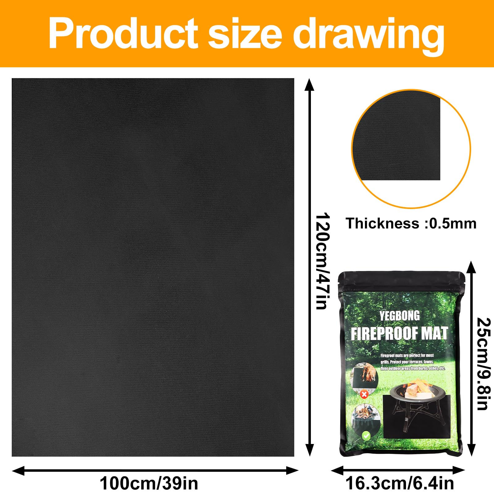 Tappetino Ignifugo 100 x 120 cm Tappeto Resistente al Calore Fino a 1093 °C per Saldatura, Barbecue, Cucina, Camino, Floor, Lawn e Camping