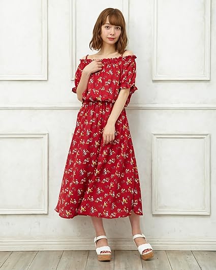 Amazon Co Jp イング Ingni 花柄オフショルワンピース 1181 ボルドー M 服 ファッション小物