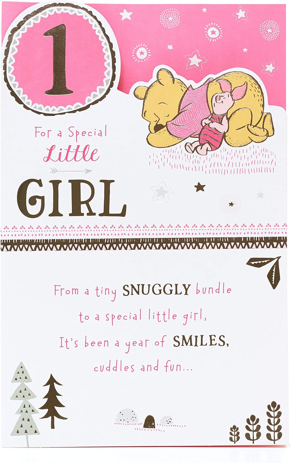 1st Birthday Card - Girls Age 1 Birthday Card - Cute Winnie The Pooh Design