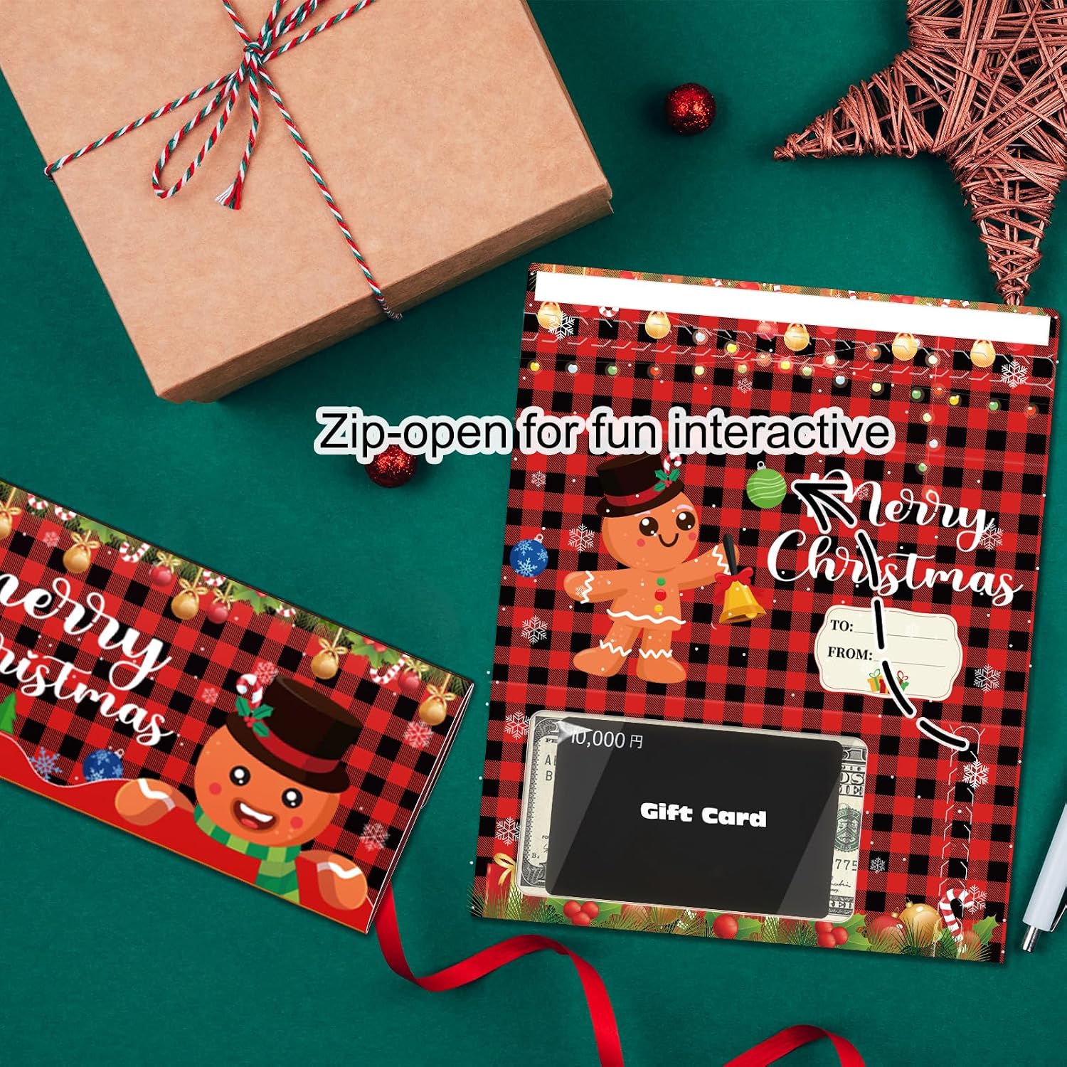 Mczan Christmas Money Holder for Gifting Cash 6 Pack, Zip-Open Holiday Money Gift Cards w/Clear Plastic Window for Check Ticket or Gift Card, Funny Xmas Gifts Giving Ideas (Buffalo Plaids) image 3