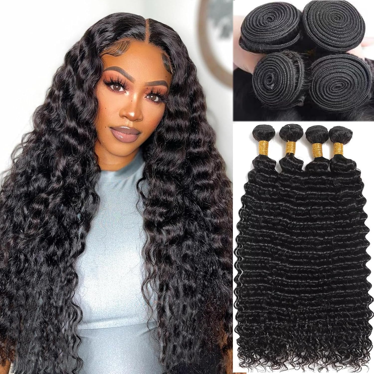 Deep Wave Human Hair Extensions 20-26 Inch Quick Weave Bundles Deep Wave Bundles Human Hair 16 18 20 Inch Brazilian 100  main image 4