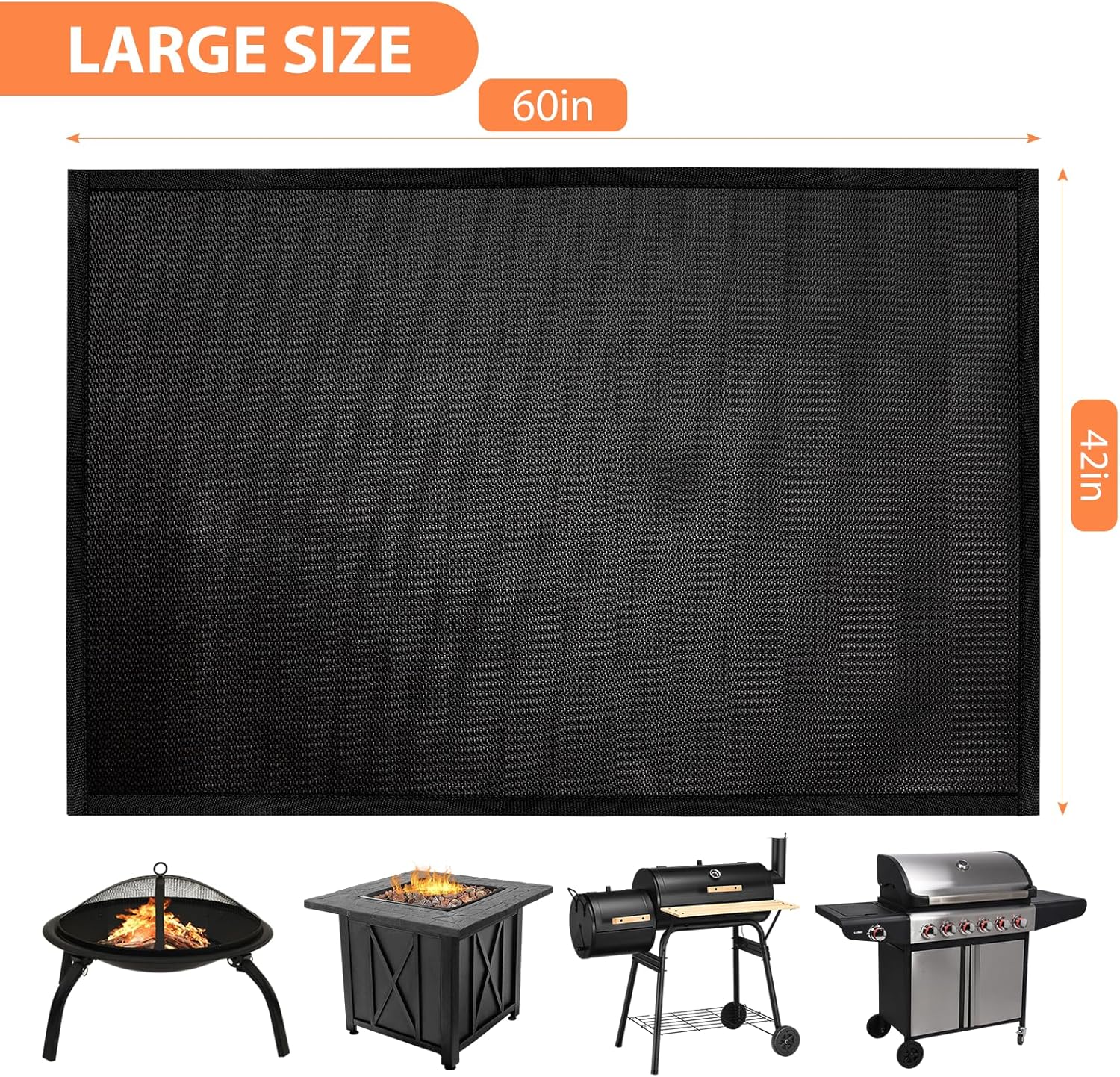 Large Under Grill Fire Pit Mats 42"x60" - Oil Waterproof BBQ Camping Stove Fireproof Mat, Reusable Easy Clean Gas Grill Mat for Outdoor Deck Protector