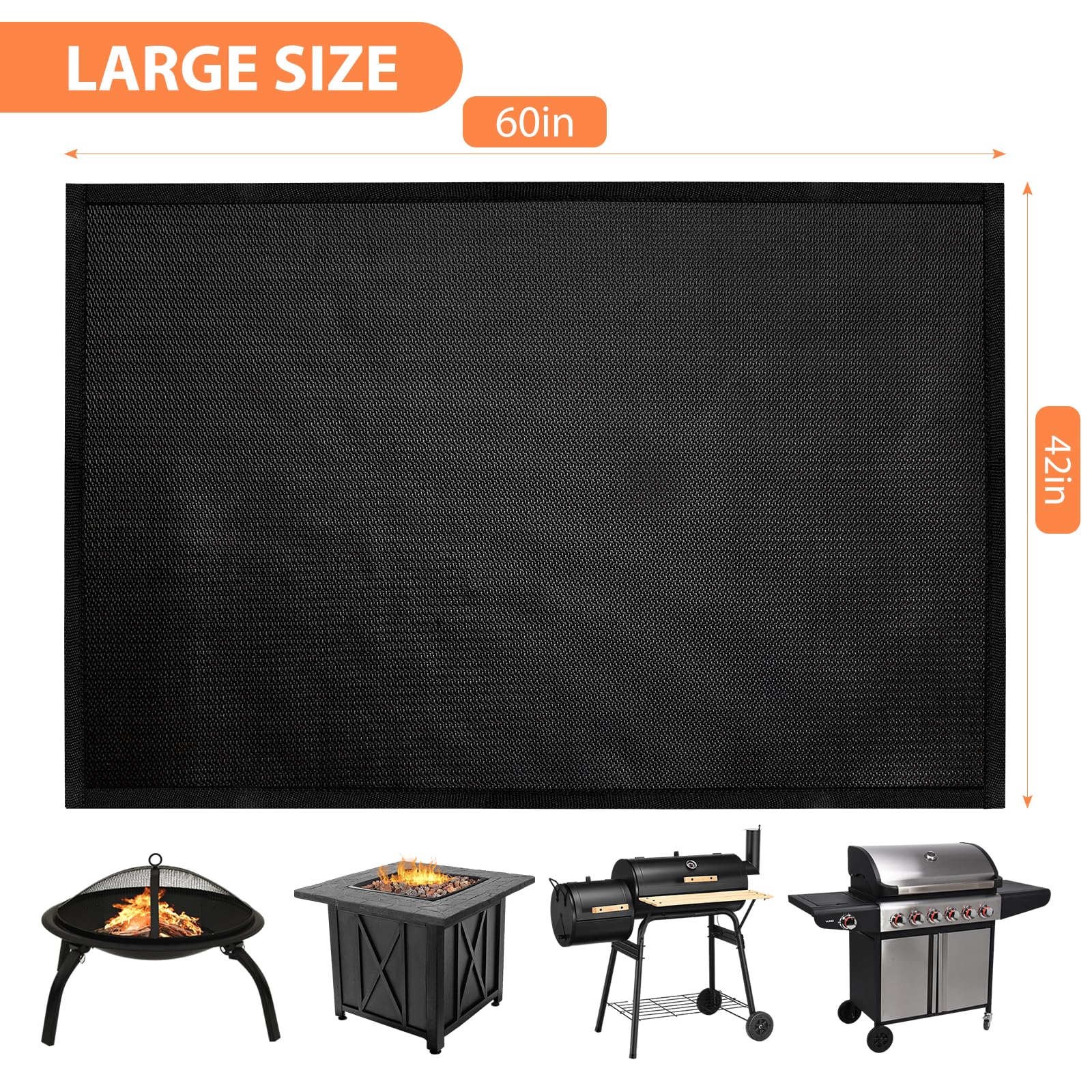 BAKEWAY Tapete para fogatas debajo de la parrilla, impermeable, para barbacoa, camping, estufa, reutilizable, fácil de limpiar, protector de cubierta al aire libre (42 x 60 pulgadas)