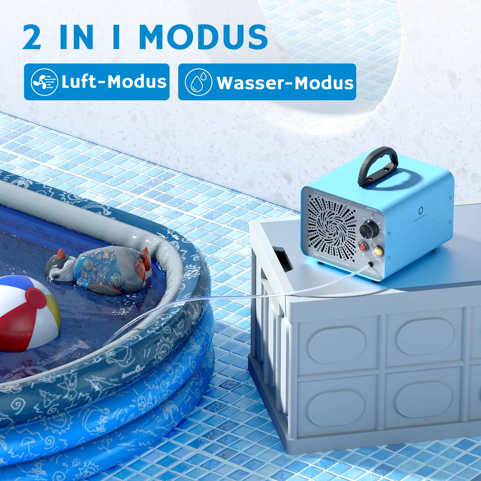 Airthereal MA25L Generator ozonu - urządzenie 2w1 do oczyszczania wody i powietrza, generator ozonu z dużą wydajnością do eliminacji zapachów - pokrywa do 370 m², ozonator do samochodu, mieszkania