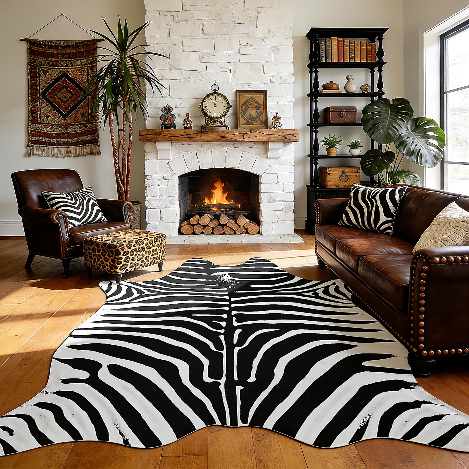 AROGAN Faux Zebra Rug, Large Zebra Print Rug Animal Hide Rugs, 6.2 x 5.2 Ft