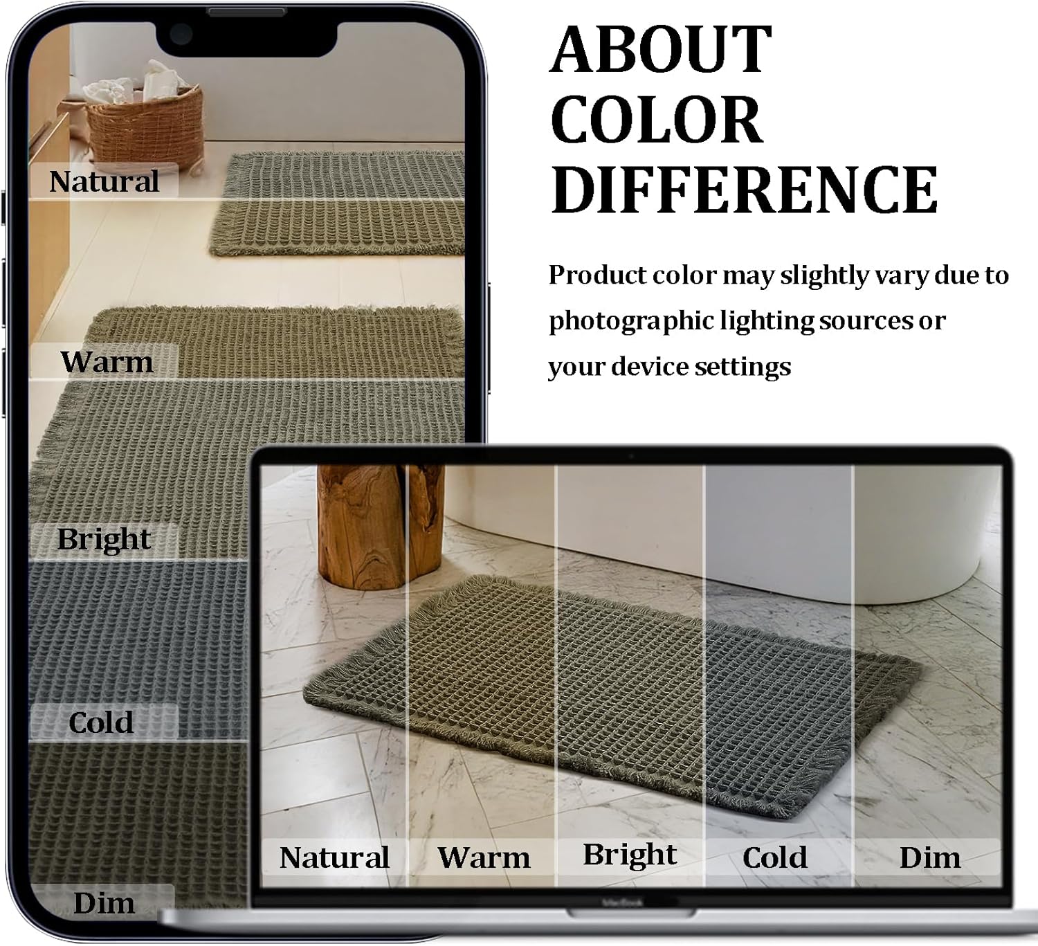 JIUZHEN Upgraded Waffle Bath Mat Non Slip Bath Rug with Rubber Backing Machine Washable Bathroom Mats with Tassels Super Absorbent Quick-Drying Waffle Mat for Bathroom, 20" x 32", Olive Green - Image 6