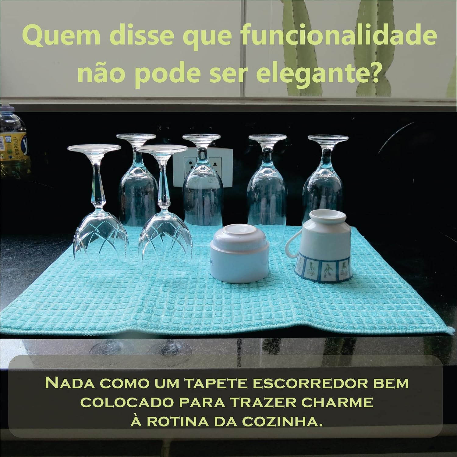 FEZTEZZO Tapete Escorredor de Louça Ultra Absorvente, Base Antiderrapante para Bancada e Pia, Secagem Rápida (49x37cm)