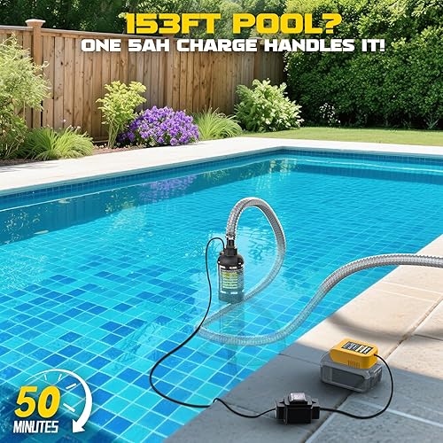 Miniatura 7 de Ecarke Bomba de agua sumergible inalámbrica compatible con batería Dewalt de 20 V: Bomba de sumidero de alto flujo sin escobillas de 1268 GPH