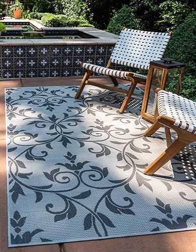 Unique Loom Outdoor Botanical Collection - Alfombra victoriana (2 pies x 3 pies 1 pulgada, rectangular, grisplateado)