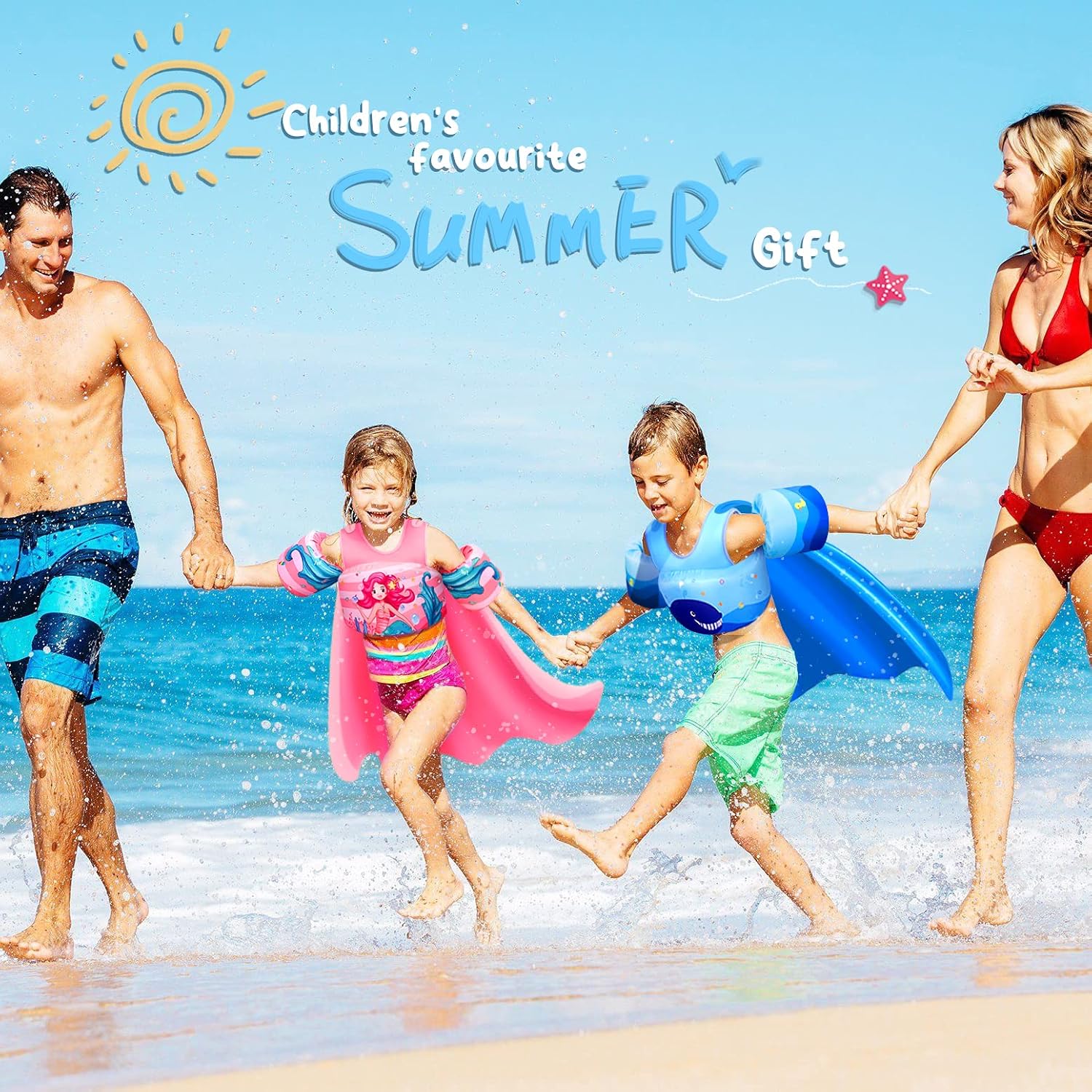 Kids Swim Vest with Cape, Water Wings Toddler Adjustable Shoulder Straps Children Arm Floaties for 22-30-40-50lbs Boys/Girls Swimming Jacket for Pool Learn to Swim Sea Beach Lake Training