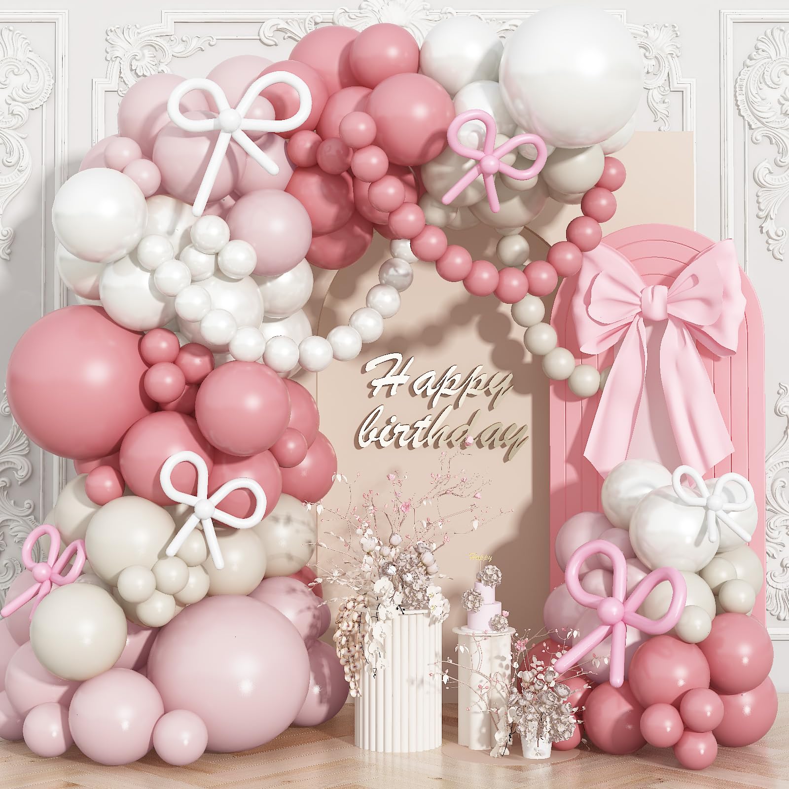 30 Pcs Pink Birthday Latex Balloons - Coquette Bow Designs For Parties & Events