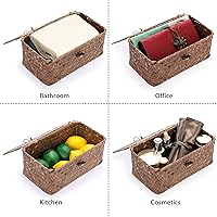 Vista 5 de Hipiwe Cestas de Mimbre para Estantes con Tapa, Cestas de Almacenamiento de Hierba Marina Tejidas a Mano, Cestas Rectangulares para el Hogar, Cajas