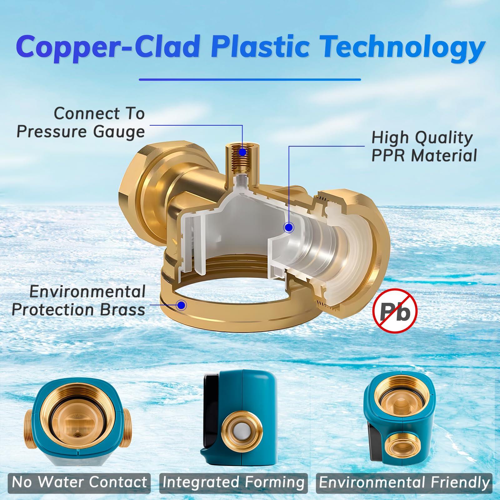 Filtro de agua de sedimentos giratorio de 300 micras, proceso de separación de plomo, MNPT de 1 pulgada + FNPT de 3/4 pulgadas, pantalla de filtro de limpieza automática, sistema de filtro