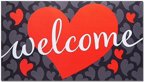 JOYIN Tapete de San Valentín, con corazones de bienvenida, tapete de goma antideslizante, tapete decorativo para puerta, alfombra de entrada lavable