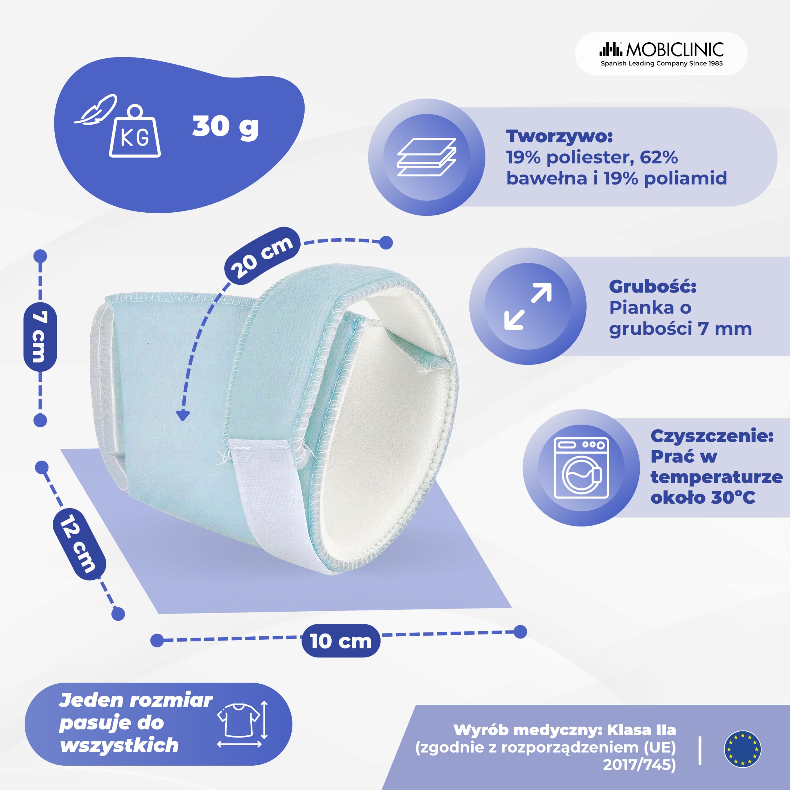 Mobiclinic, Podkładki pod łokieć i piętę, Lewy prawy pakiet, Łokieć, Pięta, Marka europejska, Zapobieganie odleżynom, Bawełna, Jeden rozmiar, Regulacja, Można prać, Niebieski