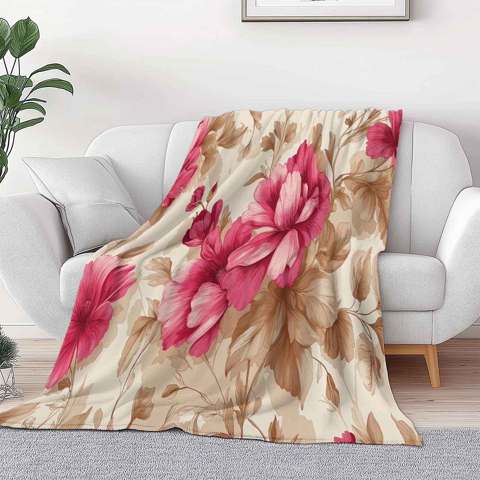 Générique Plaid Coperta in pile, 220 x 240 cm, elegante, floreale, vintage, con stampa morbida in flanella, coperta da letto, coperta da divano, adatta per adulti e bambini, per stare caldo in inverno