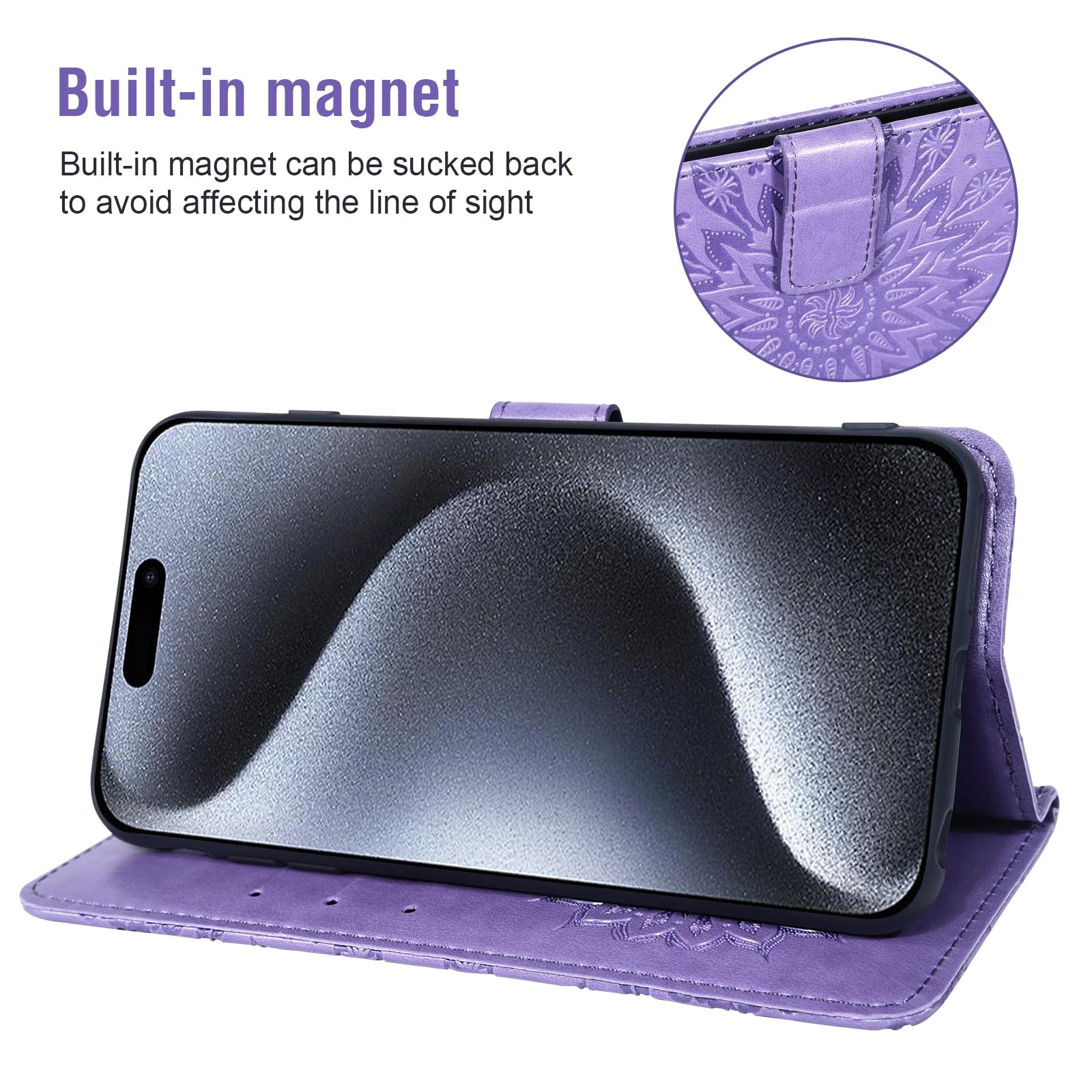 Asuwish Compatible With IPhone 15 Pro 6.1 Inch Wallet Case Screen Protector Wrist Strap Ring RFID