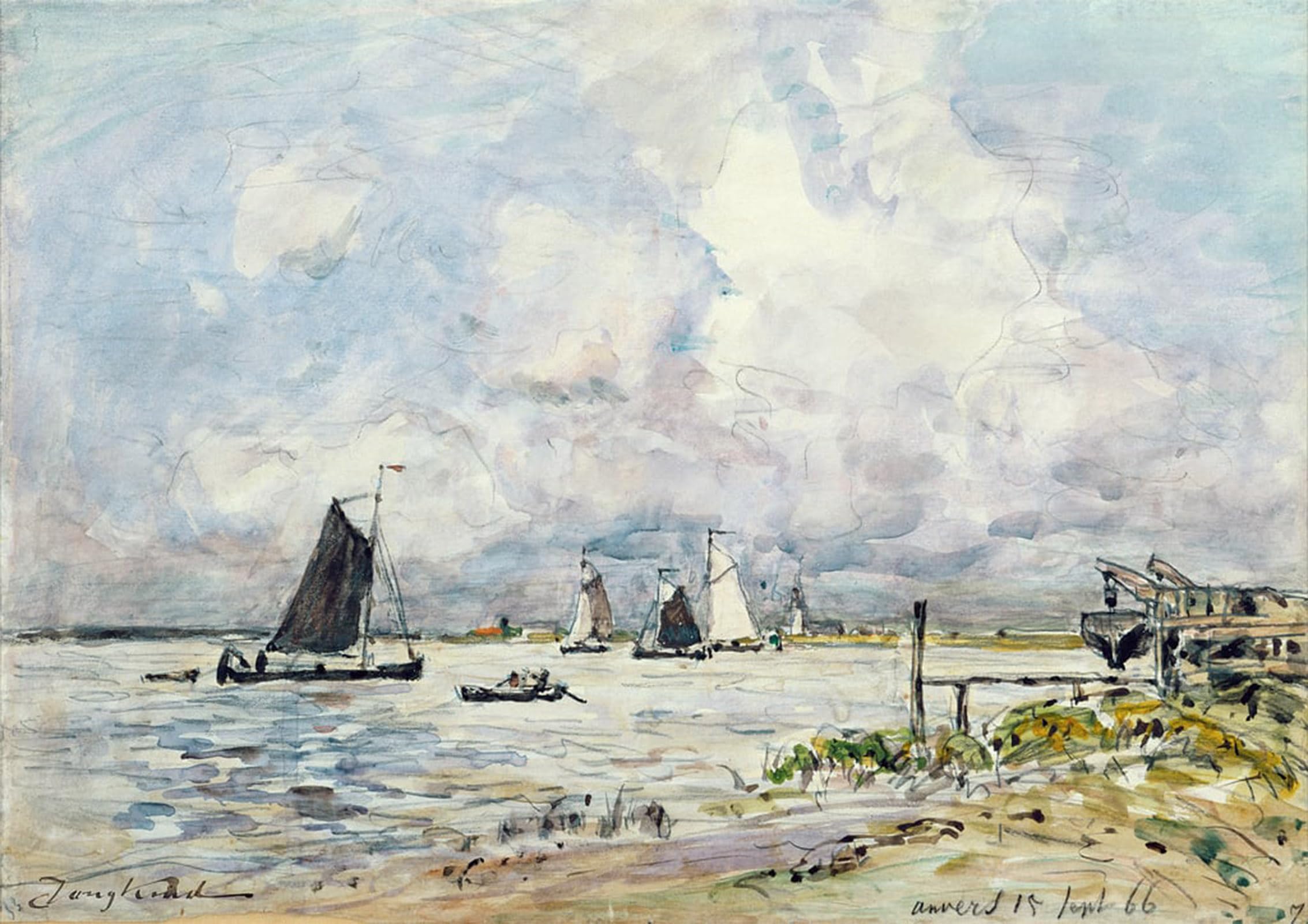 POSTERIIk Famous Print Pop Art Wall Art Graffiti a Landing Stage on the Escaut by Johan Barthold Jongkind Art Prints for Home Decor 60x90cm