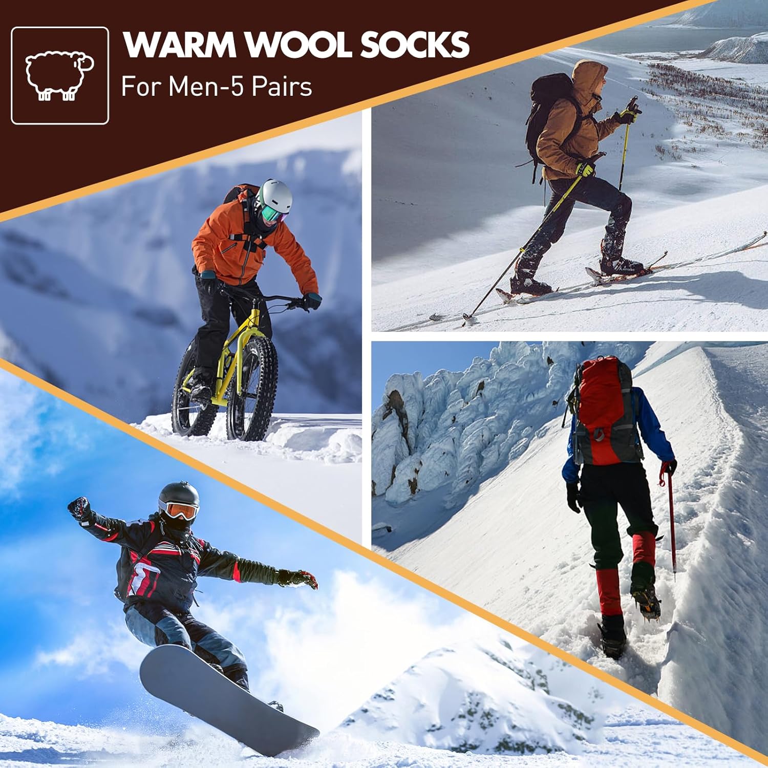 COOVAN Wool Socks Mens Warm Winter Thermal Thick Knit Cozy Soft Crew Boot Socks for Cold Weather (5 Pairs) - Image 7