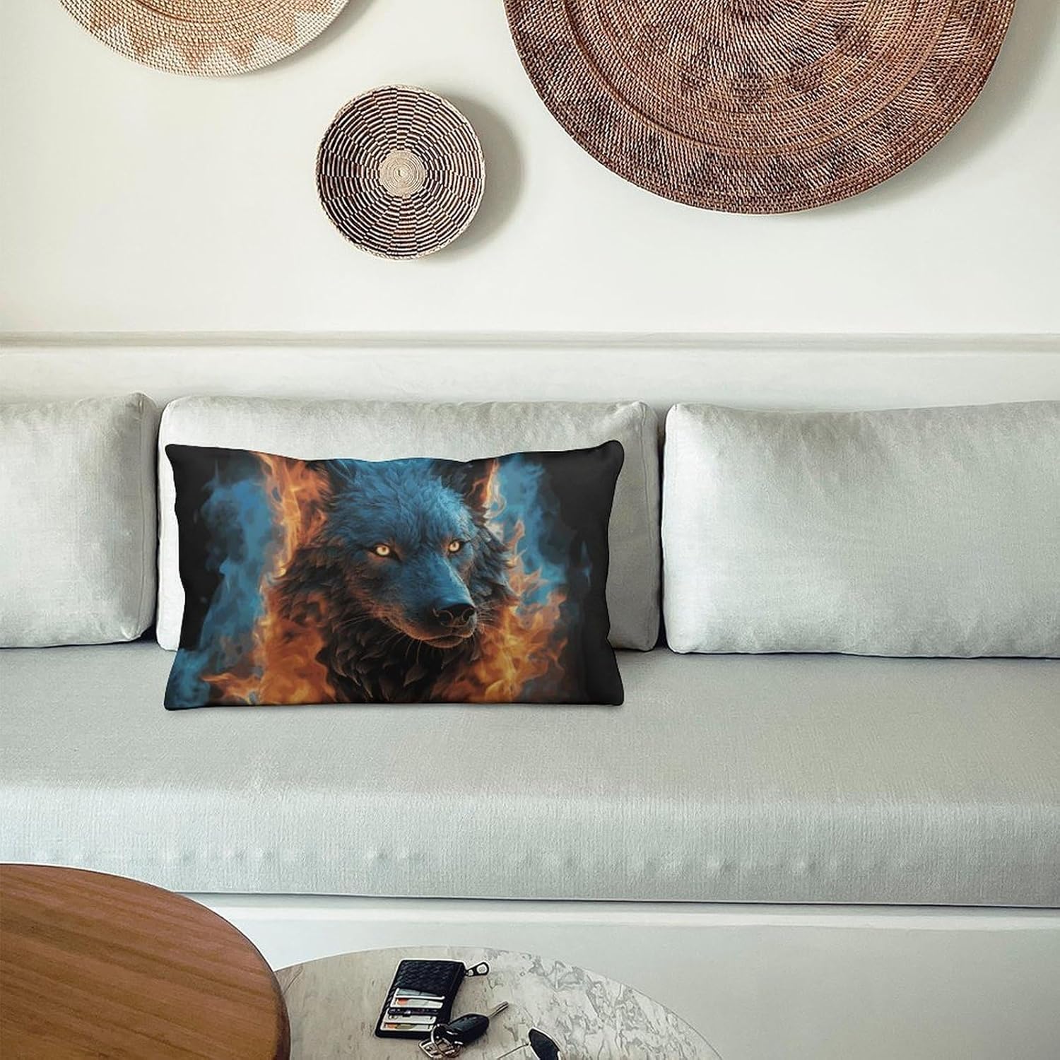 Wolf Head in Blue Flames Pillow Cases Queen Size Set of 1 Soft Comfortable Throw Pillows Covers Decorative Pillowcase with Zipper Bed Cushion Covers for Couch Sofa Bedroom 12 "x20