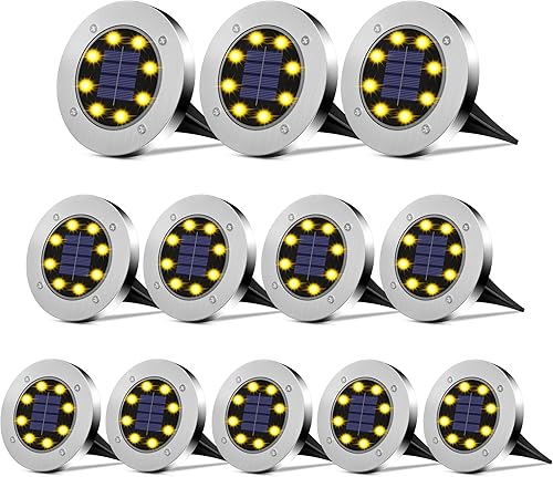 Luces solares impermeables para exteriores, paquete de 12 unidades, luces solares de jardín, luz brillante en el suelo, iluminación de paisaje,