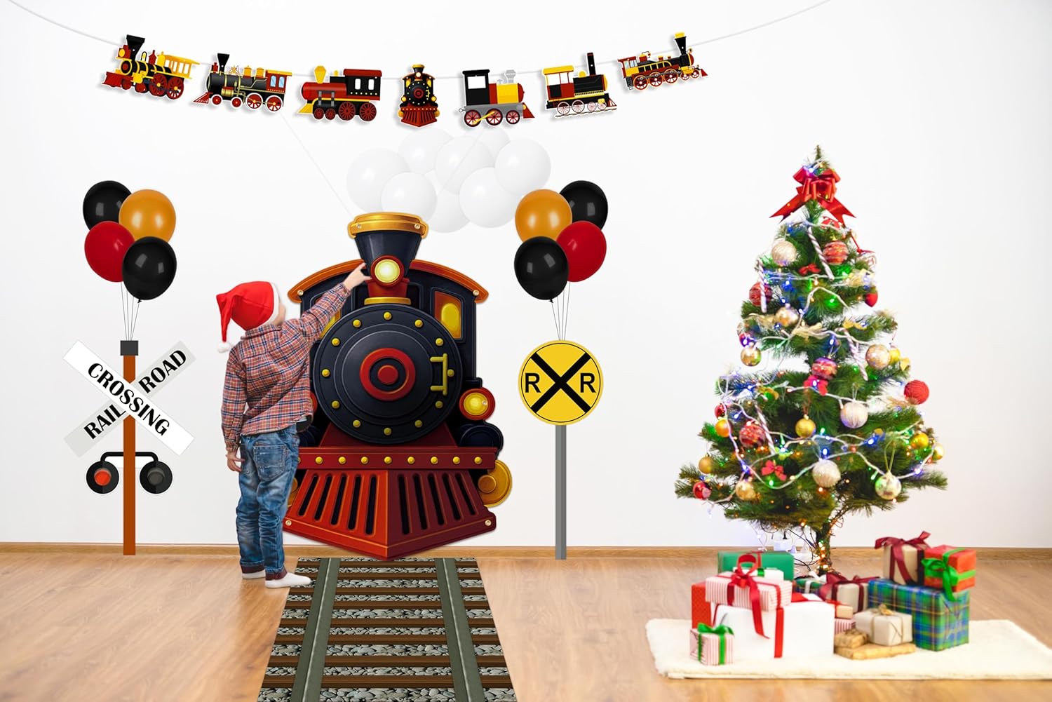 27 Pcs Train Party Decorations Railroad Runner Track Banner Backdrop Balloon for Door Birthday Theme Classroom Decor ( Black ) - Image 8